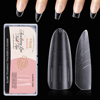 450 faux ongles amande longs entièrement givrés avec ligne auxiliaire, couverture complète, pour gel acrylique, 12 tailles