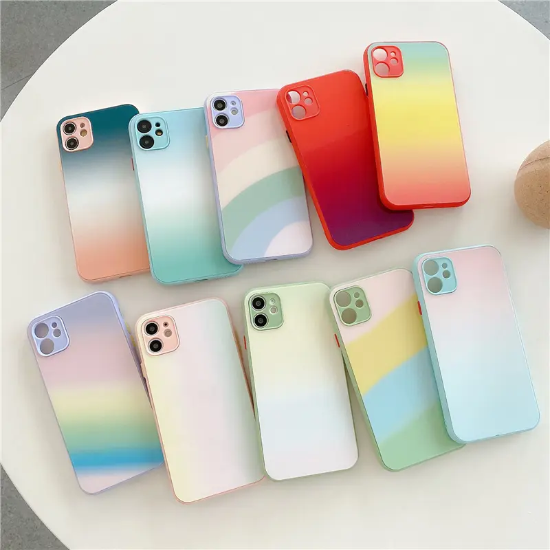 Rainbow color gradient color mobile phone case for iPhone 12 pro max hard shell liquid glass