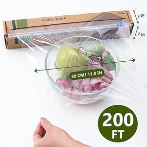 HuamaohengchunCling <b>Wrap</b> Compostable Food <b>Wrap</b> Film with Slide Cutter 12" Wide 200 FT for Kitchen <b>Clear</b> - Product Image 2