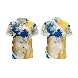 Custom design woven rayon Chinese style printed mens beach hawaiian shirts and shorts set