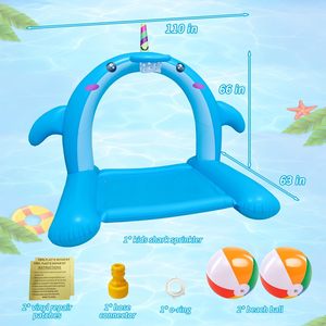 สปริงเกอร์ฉลามเป่าลมขนาดใหญ่พร้อมลูกบอลน้ำ ของเล่นเล่นน้ำกลางแจ้ง - Product Image 4