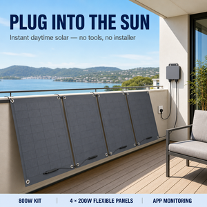 Kit Solar Monocristalino para Balcón, Sistema Fotovoltaico Plug and Play con <span class=keywords><strong>Microinversor</strong></span>, 4 Paneles Flexibles de 200W, Monitoreo por Aplicación Móvil - Product Image 4