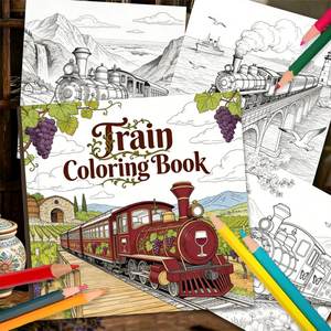 Carnet de coloriage sur le thème du train, personnalisé, de haute qualité, reliure parfaite, couverture <span class=keywords><strong>en</strong></span> carton 250 g/m², pour adultes, anti-stress - Product Image 1