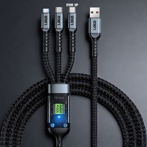 Câble de charge rapide numérique transparent en nylon 100W, trois-en-un, compatible Huawei et Android - Product Image 5
