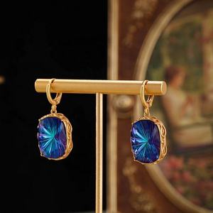 Pendientes Largos Geométricos Simples de Estilo Retro Europeo Americano, de Lujo Ligero y Alta Gama, con Zafiro Antiguo para Mujer, Otoño Invierno, Nicho - Product Image 5