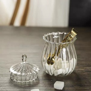 Nouveau Design 200ml 420ml Borosilicate verre Vertical rayé sucre cartouche bonbons stockage des aliments pot en verre avec couvercle - Product Image 4