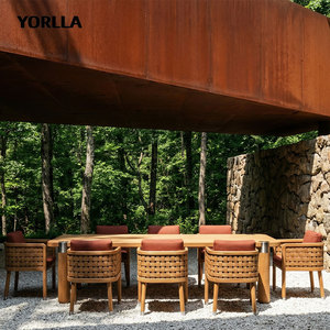 Set da Pranzo per Esterni Serie Manto per 8 Persone, Tavolo in Legno di Teak Massiccio con Sedie Intrecciate, Arredamento da Giardino - Product Image 2