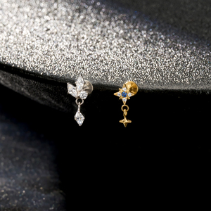 Bijou de corps en titane ASTM F136 avec pendentif chaîne à pampilles et zircone cubique (CZ), pour <span class=keywords><strong>piercing</strong></span> Hélix, Cartilage, Conch, Labret, Lèvre, à dos plat - Product Image 3