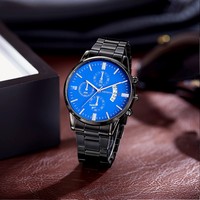 Montre à quartz pour homme à trois aiguilles, bracelet en acier inoxydable, avec calendrier, écologique, style business-casual, anti-contrefaçon transfrontalière, en stock