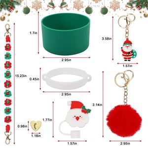 ชุดอุปกรณ์ตกแต่งแก้วน้ำสไตล์คริสต์มาส 7 ชิ้น ฝาซิลิโคนและจุกปิดหลอดพร้อมพวงกุญแจรูปหัวใจขนปุย ของตกแต่งแก้วน้ำ - Product Image 6
