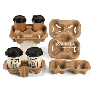 Soporte para bebidas de <span class=keywords><strong>2</strong></span> tazas y 4 tazas para entrega Portador de tazas de café desechable de fibra de pulpa - Product Image 1