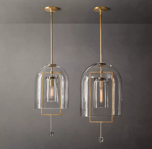Lampadario a Sospensione Moderno Vintage a Forma di Campana in Ottone, Acciaio e Cristallo per Sala da Pranzo, Soffitti Alti, Villa, Illuminazione Interna - Product Image 1