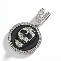 Collier Crâne Homme Hip Hop en Argent et Or, Sertie de Diamants CZ Scintillants