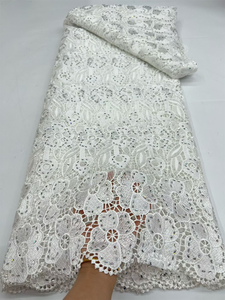 Encaje de red francés elegante y suave de NI.AI con bordado, perlas, cuentas y lentejuelas para vestidos de novia de lujo y vestidos de fiesta. - Product Image 3