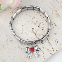 Gelang Pesona Italia Tren Mode Terbaru, Gelang Pesona Italia Emas dan Perak Seri Liontin Pita, Baja Anti Karat 304, Modul Gelang 9mm * 10mm
