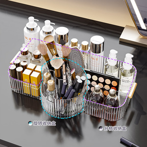 Rotating Cosmetic Storage Box Transparent Desktop Organizer Large Capacity For Makeup Skincare Perfume Storage - Product Image 1