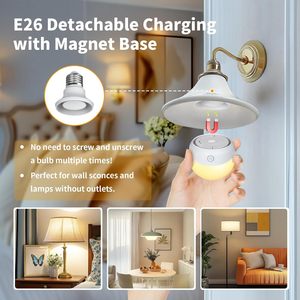 <span class=keywords><strong>Ampoule</strong></span> LED RGB rechargeable portable E26 à base magnétique, télécommande, intensité variable, certifiée CE pour événements, mariages, tables - Product Image 5