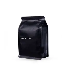 Custom Printed Matt Black Aluminum Foil 100g 250g 500g 1kg 12 Oz Plastic Flat Bottom Coffee Bag