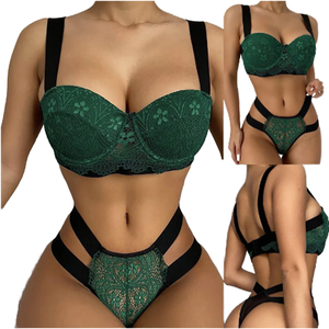 Momesh Kadın Lüks Polyester Dantel İç Giyim Toptan Sütyen ve Tanga İki Parçalı Set Orta Destekli Seksi - Product Image 2