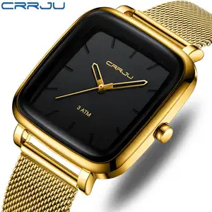 Crrju2199スクエアシンプルオスアロイ30Mデイリー防水時計超薄型ミニマリスティッククォーツクール時計男性用
