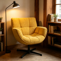 Fauteuil pivotant moderne en chenille jaune moutarde, fauteuil de détente ergonomique, base en métal noir pour salon, BSCI