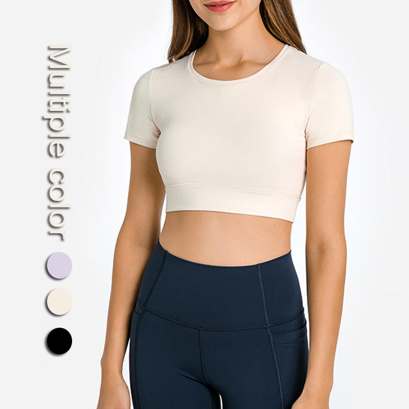 High Quality Plain Womens Slim Fit Gym Fitness Crop Tops Sport Yoga Top Women T-Shirts