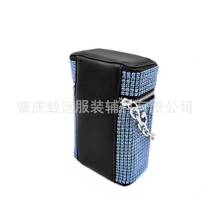 Lake Blue Rhinestone Crossbody Bag 18x12x7cm Zipper Closure Portable Women's Shoulder Bag Vertical <b>Square</b> Shape - Product Image 3