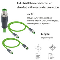 Câble de données Ethernet industriel M12 DIN 4 broches mâle/femelle avec connecteurs RJ45 IP67, 60V CC 4A, contacts plaqués or