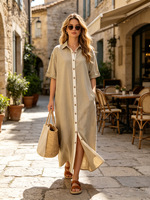 Robe chemise longue boutonnée décontractée pour femme, style français, coupe ample, vente en gros de vêtements de Chine