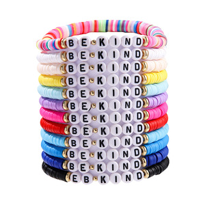 Colorful Letter <b>Beaded</b> <b>Bracelets</b> Set Of 12 Bohemian Style Polymer Clay Jewelry Gift For Unisex - Product Image 5