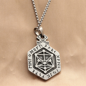 yunnique <b>Titanium</b> Steel Hexagon Pendant Necklace Men's Geometric Pattern Fashion Jewelry Stainless Steel Charm Necklace - Product Image 2