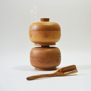 Bamboo Storage Jar With Lid 11-12*10cm Carbonized Coffee Color For Fruit Snack Candy Storage - Product Image 1