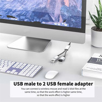 Câble d'extension tressé 4-en-1 double USB 2.0 de 0,25 m avec adaptateur OTG de charge et de données, répartiteur USB mâle vers USB femelle