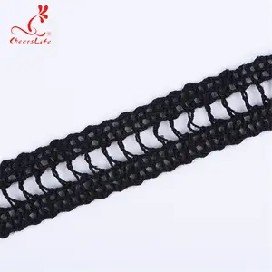 Cheerslife Fabrik Liefern 2Cm Breit 100% Baumwolle Stricken Leiter Schmale Spitze Trim Schwarz Band Grenze