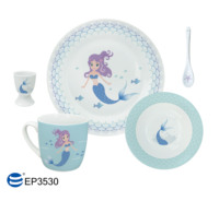 Service de table pour enfants en porcelaine fine - Assiettes en céramique bleues à motifs de dessins animés, écologiques, qualité cadeau avec emballage en boîte couleur