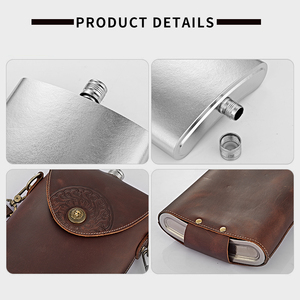 Gourde à whisky en titane OEM avec logo personnalisé, 54 oz, en cuir gaufré, prix usine, vente en gros, coffret cadeau - Product Image 5