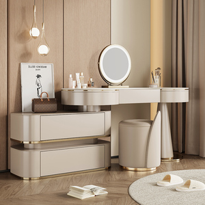 Juego <span class=keywords><strong>de</strong></span> Muebles Modernos para Dormitorio Tocador <span class=keywords><strong>de</strong></span> Maquillaje Iluminado <span class=keywords><strong>con</strong></span> <span class=keywords><strong>Espejo</strong></span> y Cajones <span class=keywords><strong>de</strong></span> Madera para Uso en Apartamentos - Product Image 1