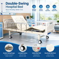 Lit d'hôpital en métal à quatre sections avec porte-carte patient et double roulettes pour usage en salle générale