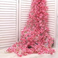 Tanaman Rambat Bunga Sakura Buatan - 1,8m Rambat Gantung Warna Pink untuk Pernikahan, Pesta, Garland Bunga Sakura Jepang Palsu