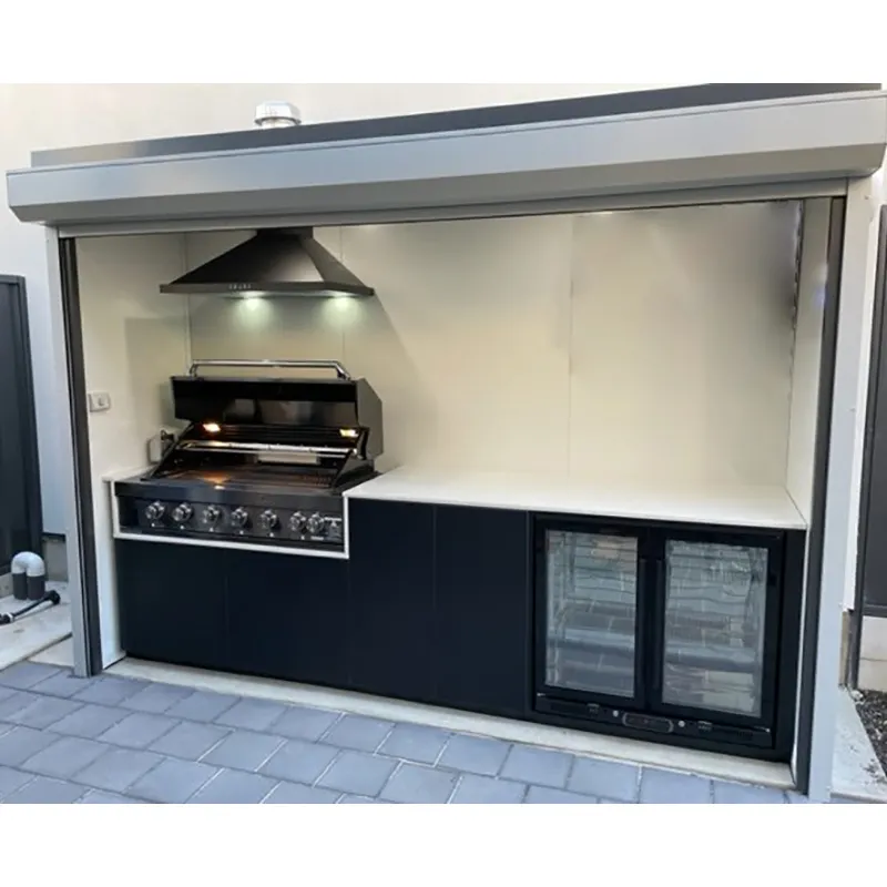 Taman kustom Modern Outdoor Aluminium Gas Grill dapur dengan gudang Aluminium