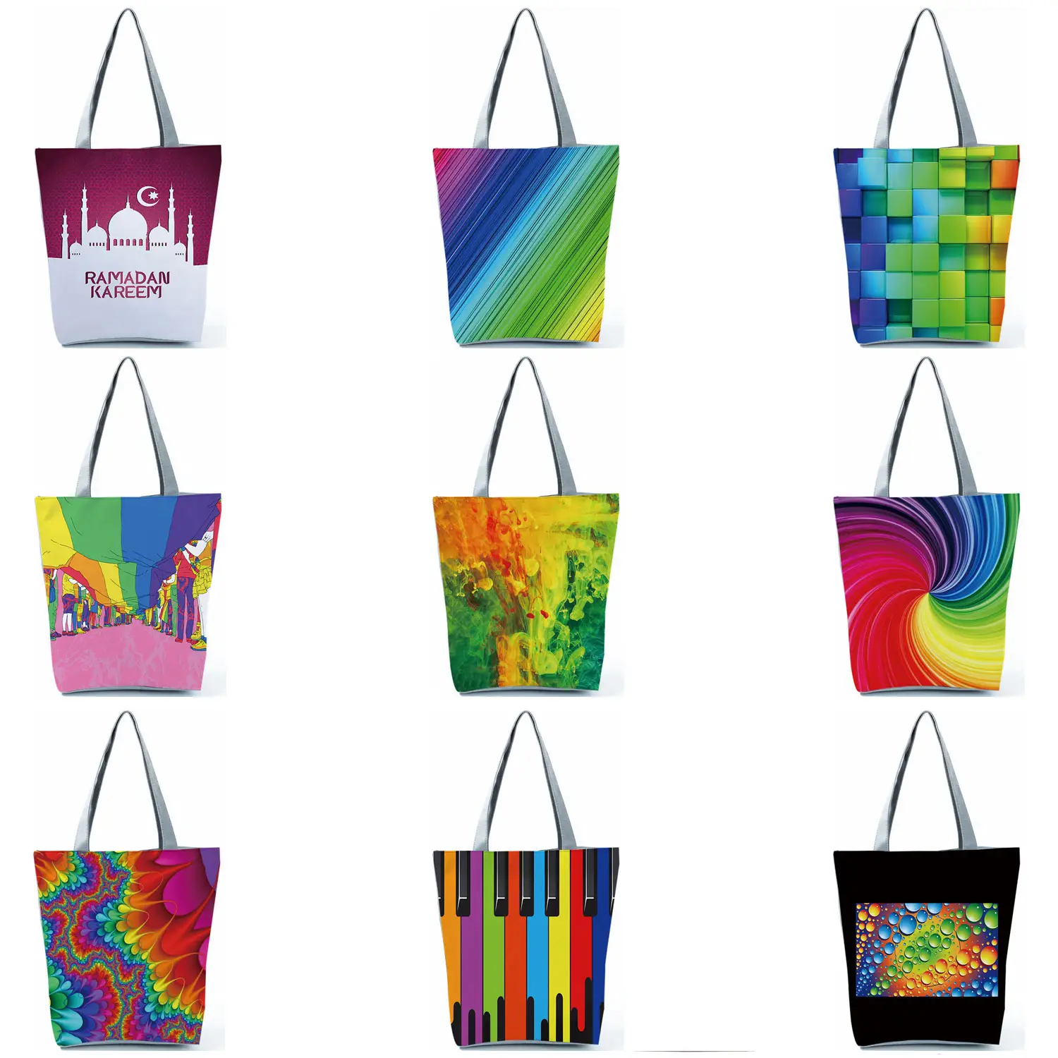 New Cute Rainbow Print Handbags Women Fashion Shoulder Bags Teenage Girls Shopper Bag Reusable Tote Bags Dropshipping Wholesale