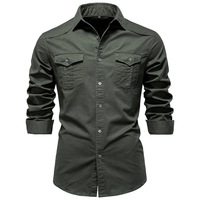 Chemise en jean décontractée pour homme 2026, taille européenne, couleur unie, manches longues, infroissable, tie-dye, simple boutonnage, col rabattu, foncé
