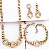 Ensemble de bijoux classique en acier inoxydable plaqué or - Collier, boucles d'oreilles, bracelet - Cadeau de mariage Dubaï - Ensemble de 3 bijoux pour femmes