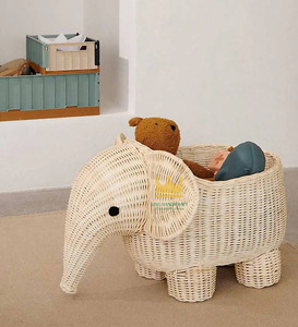 Eco-Friendly <b>Rattan</b> Children's Elephant Shaped Multifunction <b>Storage</b> <b>Basket</b> for Children's Toy Organization - Product Image 4