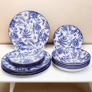 12 pièces de luxe Design moderne chine porcelaine assiette ensemble micro-ondes maison vaisselle en gros bol en céramique vaisselle - Product Image 5