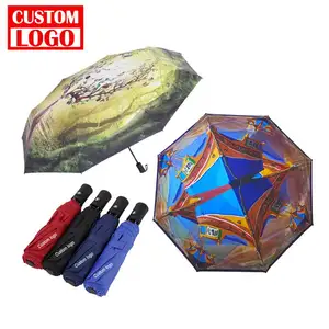 나무 손잡이 바람 비 학생 태양 실크 스크린 인쇄 최고의 접는 우산