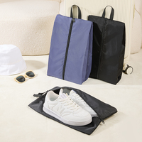 Sac de rangement pour chaussures de voyage écologique et portable, en polyester imperméable avec fermeture éclair et cordon de serrage, noir, pour chaussures homme et femme