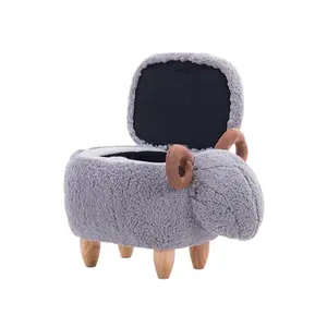 Living Room Wooden Ottoman Animal Sheep Stools Laundry stool with storage
