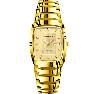 Nuova moda full gold per gli amanti degli uomini e delle donne doppio calendario impermeabile in acciaio cinturino diamante orologio commercio estero transfrontaliero - Product Image 1