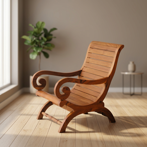 Chaise longue Kartini en teck massif avec accoudoirs dynamiques à motifs, chaise inclinable à lattes pour patio - Product Image 3